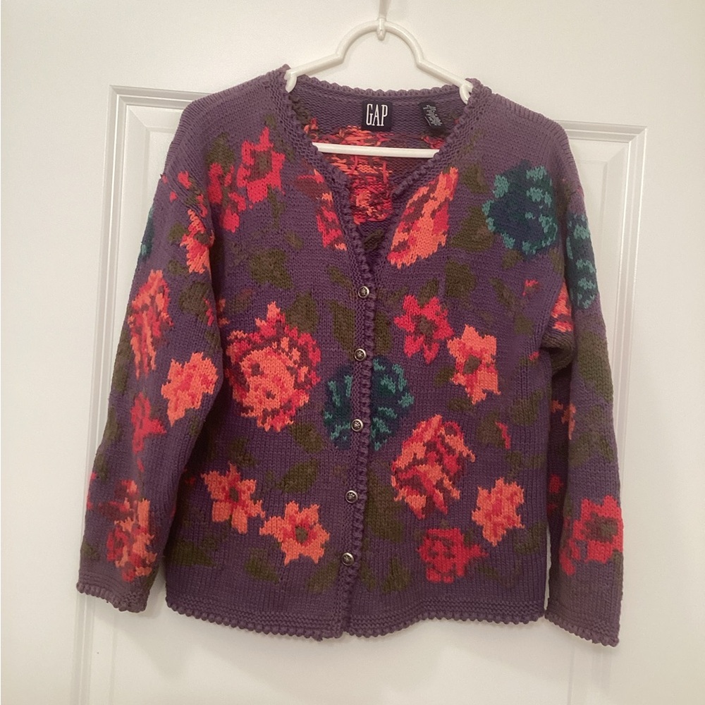 GAP Women's Purple Floral Cardigan